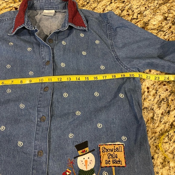 Vintage denim Christmas shirt, snowman, large - Picture 4 of 8